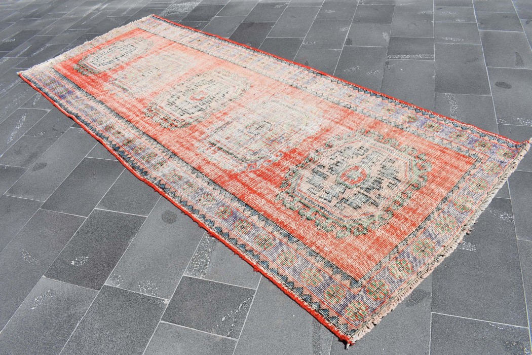 Handmade rug, Vintage rug, Boho rug, Turkish oushak rug, Runner rug, Hallway rug, Entryway rug, Organic wool rug, Rug, 4.3 x 11 ft
