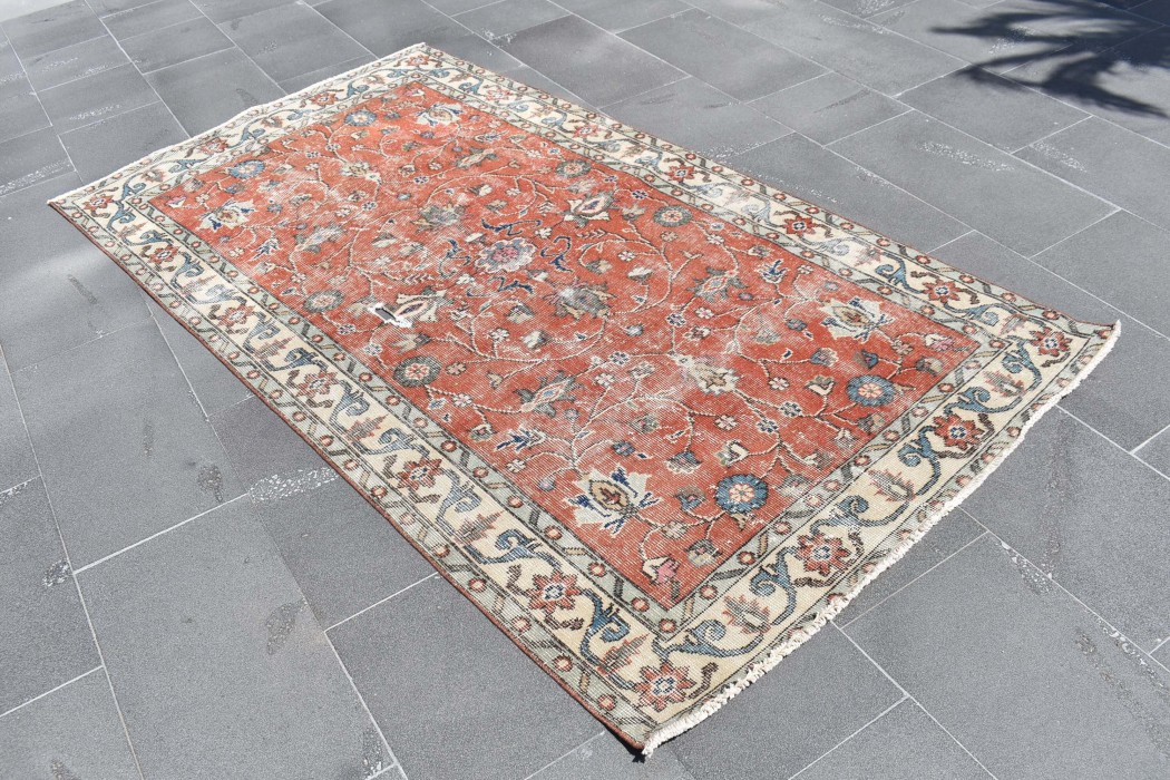 Handmade rug, Vintage rug, Boho home decoration, Livingroom rug, Floor rug, Organic wool rug, Turkish oushak rug, Rug, 3.9 x 7.1 ft
