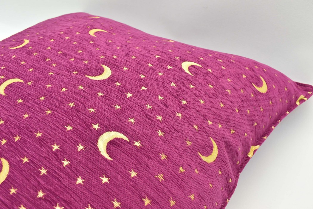 Moon and star Design Pillow cover,  Raisin Purple color, Chenille pillow, Cushion case, 24x24 inches